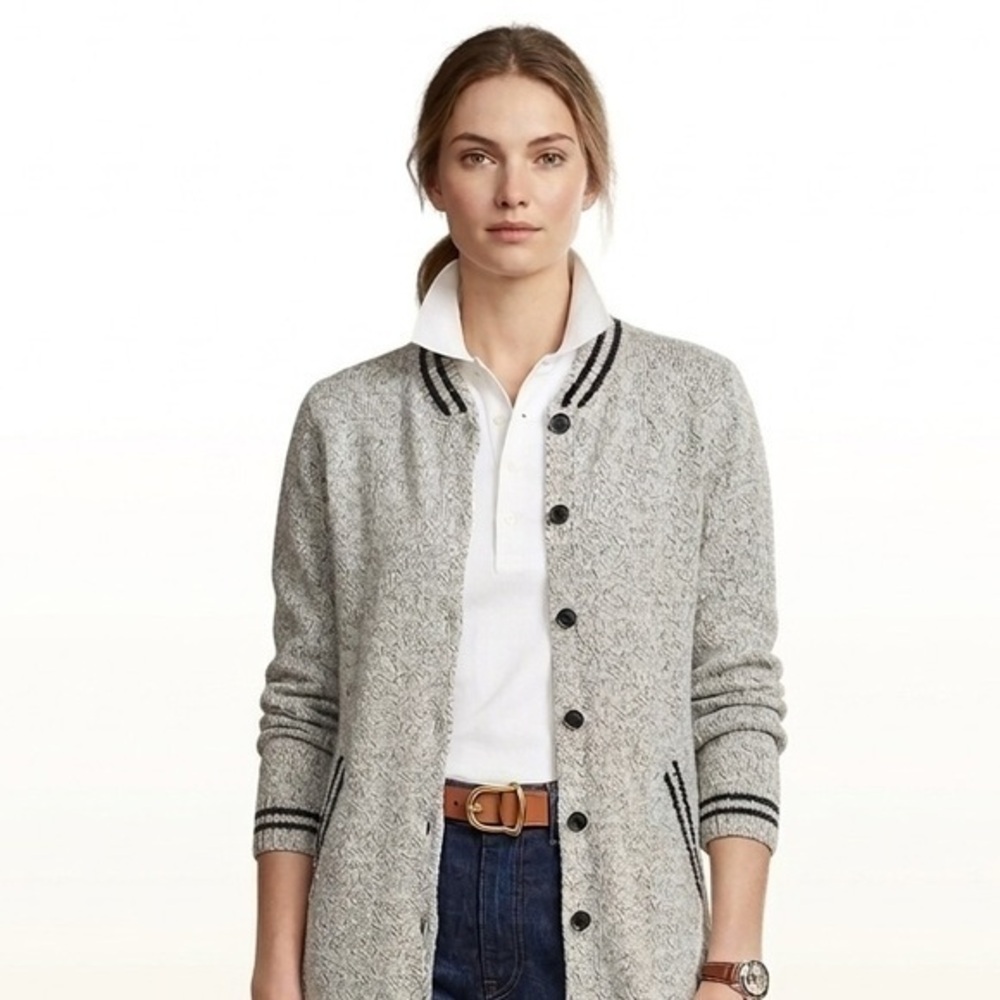 Grey & Black Button Down Knit Varsity Style Cardigan Size Small